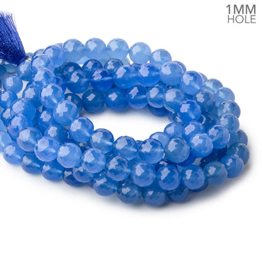 8-10mm Santorini Blue Chalcedony faceted rounds 16 inch 47 large hole beads (ONLINE ORDER ONLY)