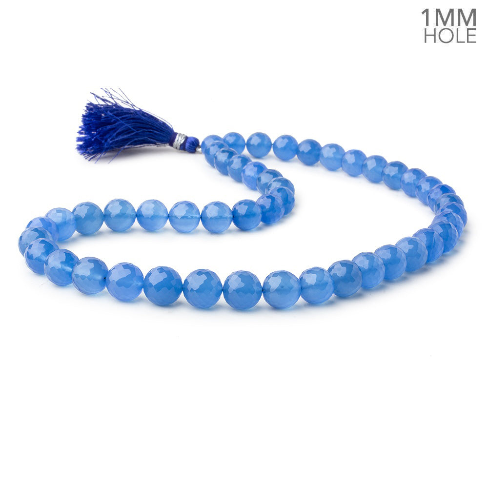 8-10mm Santorini Blue Chalcedony faceted rounds 16 inch 47 large hole beads (ONLINE ORDER ONLY)