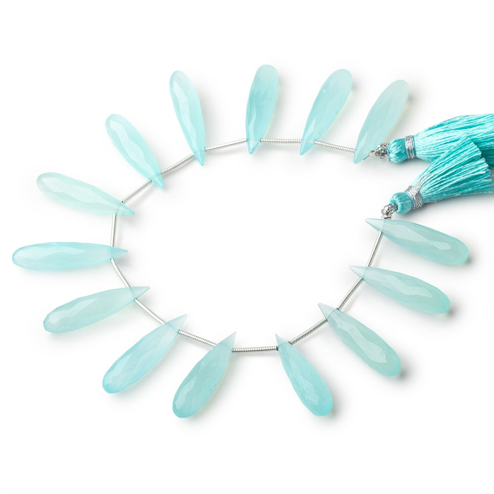 25-27mm Seafoam Blue Chalcedony Faceted Tear Drop 8 inch 14 Beads