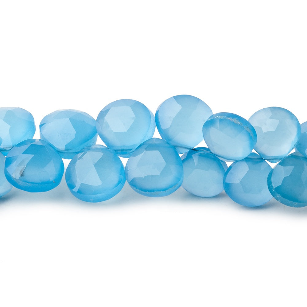 7.5mm Santorini Blue Chalcedony faceted hearts 8 inch 57 beads (ONLINE ORDER ONLY)