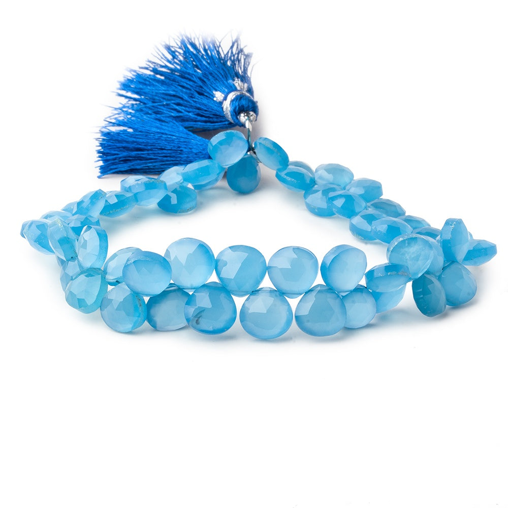 7.5mm Santorini Blue Chalcedony faceted hearts 8 inch 57 beads (ONLINE ORDER ONLY)