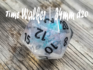 The Time Walker | Clear Glitter 34mm d20 CHONK RPG Dice Set w/Black (Online Only)