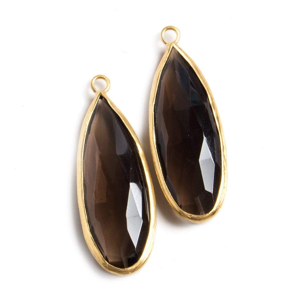 34x12mm Satin Vermeil Bezeled Brown Quartz faceted Pear Focal Pendant Set of 2 (ONLINE ORDER ONLY)