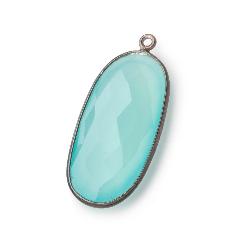 34x16mm Black Gold Bezeled Seaglass Chalcedony faceted Oval Pendant 1 piece (ONLINE ORDER ONLY)