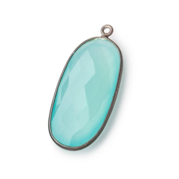 34x16mm Black Gold Bezeled Seaglass Chalcedony faceted Oval Pendant 1 piece (ONLINE ORDER ONLY)