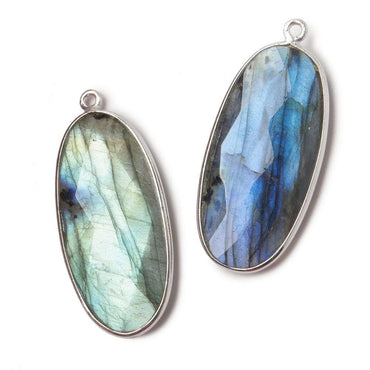 34x16mm Silver .925 Bezeled Labradorite faceted Oval Pendant 1 piece (ONLINE ORDER ONLY)