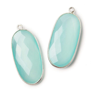 34x16mm Silver .925 Bezeled Seaglass Chalcedony faceted Oval Pendant 1 piece (ONLINE ORDER ONLY)