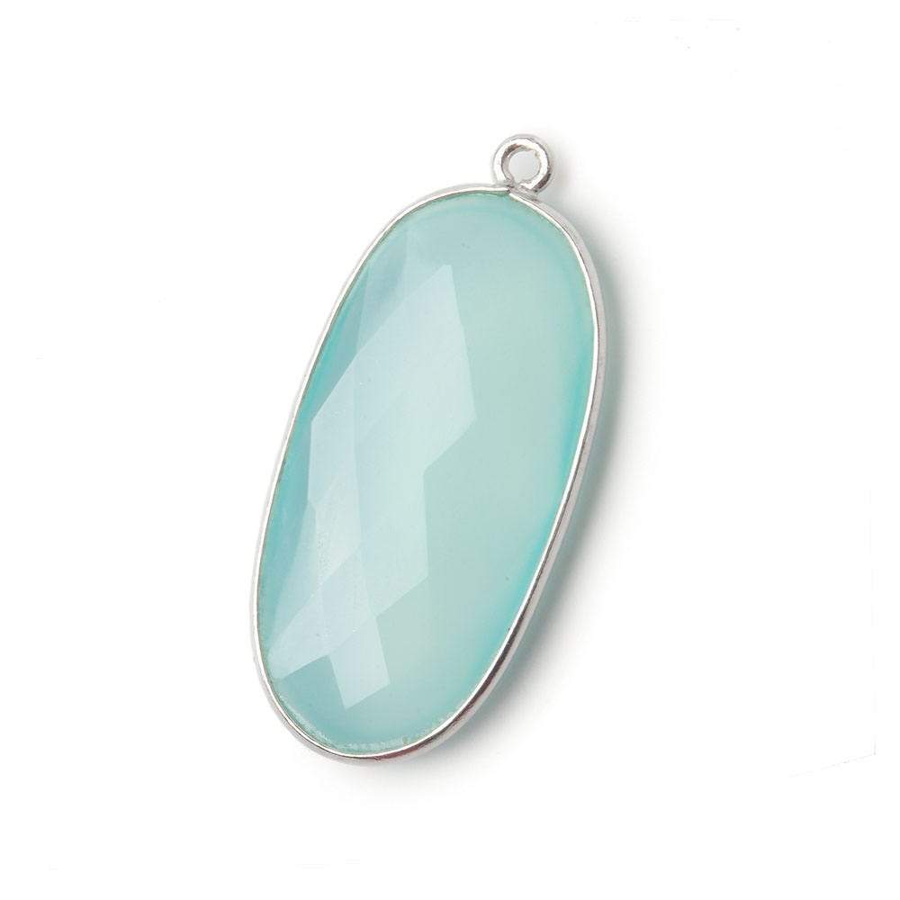 34x16mm Silver .925 Bezeled Seaglass Chalcedony faceted Oval Pendant 1 piece (ONLINE ORDER ONLY)