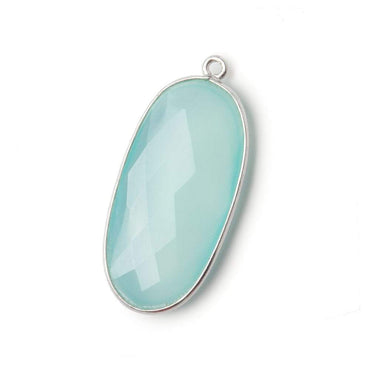 34x16mm Silver .925 Bezeled Seaglass Chalcedony faceted Oval Pendant 1 piece (ONLINE ORDER ONLY)