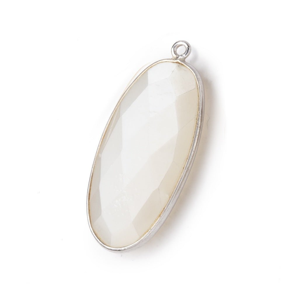 34x16mm Silver .925 Bezeled White Moonstone faceted Oval Pendant 1 piece (ONLINE ORDER ONLY)