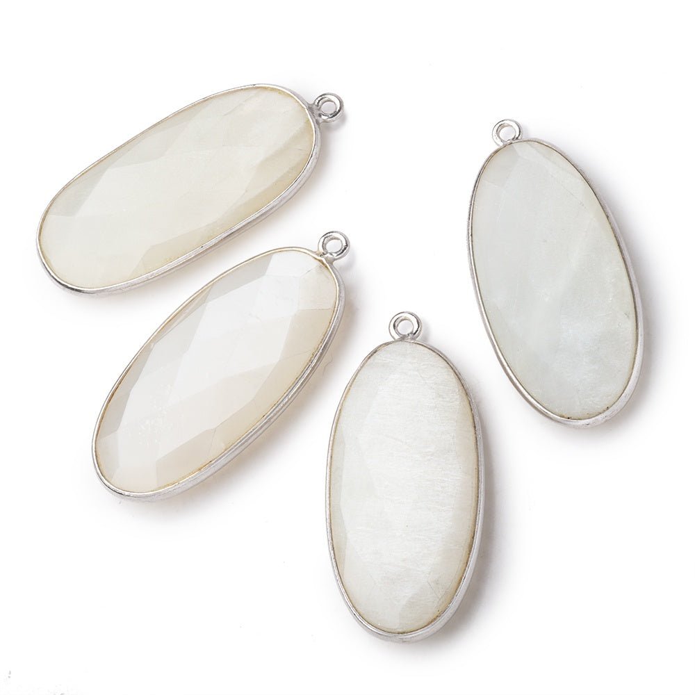 34x16mm Silver .925 Bezeled White Moonstone faceted Oval Pendant 1 piece (ONLINE ORDER ONLY)