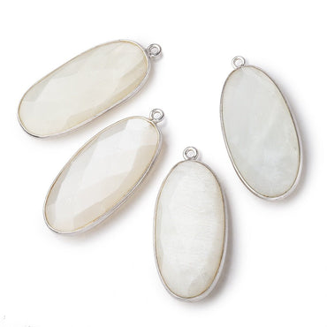 34x16mm Silver .925 Bezeled White Moonstone faceted Oval Pendant 1 piece (ONLINE ORDER ONLY)
