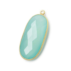 34x16mm Vermeil Bezeled Seaglass Chalcedony faceted Oval Pendant 1 piece (ONLINE ORDER ONLY)