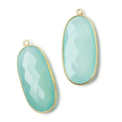 34x16mm Vermeil Bezeled Seaglass Chalcedony faceted Oval Pendant 1 piece (ONLINE ORDER ONLY)