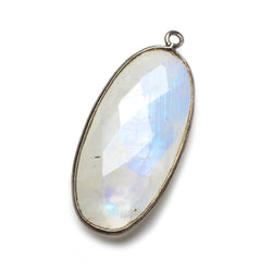 33x17mm Black Gold .925 Bezel Rainbow Moonstone Faceted Oval Pendant 1 piece (ONLINE ORDER ONLY)