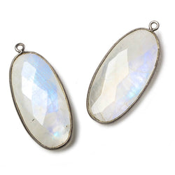 33x17mm Black Gold .925 Bezel Rainbow Moonstone Faceted Oval Pendant 1 piece (ONLINE ORDER ONLY)