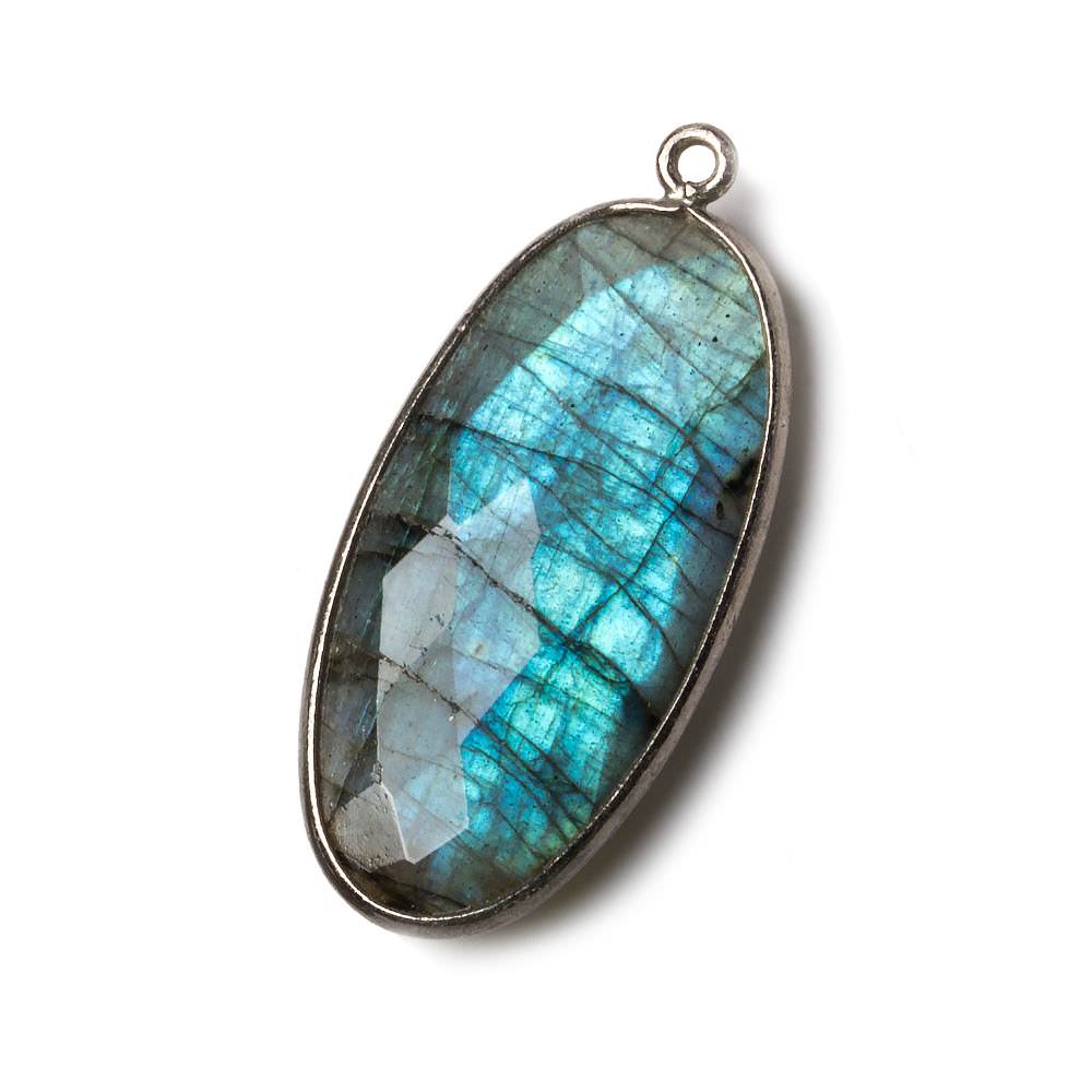 34x17mm Silver Bezel Labradorite Faceted Oval Pendant 1 piece (ONLINE ORDER ONLY)