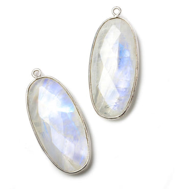 33x17mm Silver Bezel Rainbow Moonstone Faceted Oval Pendant 1 piece (ONLINE ORDER ONLY)