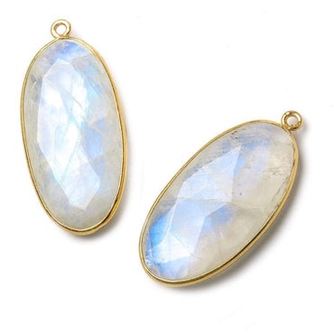 33x17mm Vermeil Bezel Rainbow Moonstone Faceted Oval Pendant 1 piece (ONLINE ORDER ONLY)