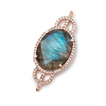 34x18mm Rose Gold Bezel CZ & Labradorite Edwardian Oval East West Connector 1 focal bead (ONLINE ORDER ONLY)