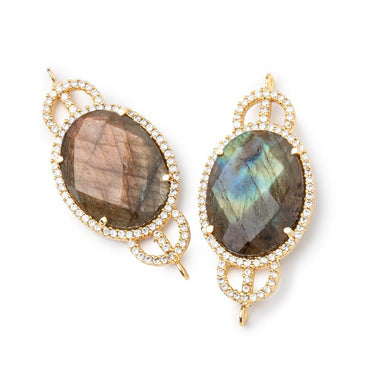 34x18mm Vermeil Bezel CZ & Labradorite Edwardian Oval East West Connector 1 focal bead (ONLINE ORDER ONLY)
