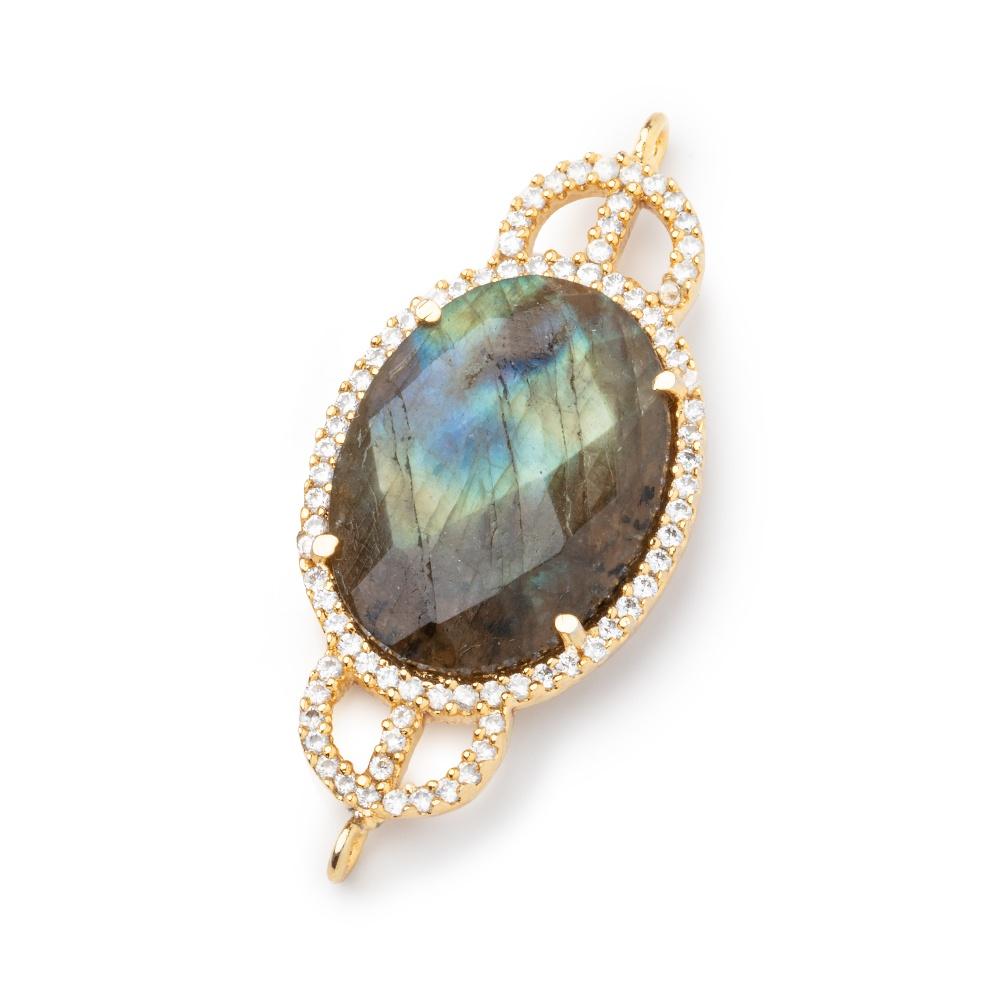 34x18mm Vermeil Bezel CZ & Labradorite Edwardian Oval East West Connector 1 focal bead (ONLINE ORDER ONLY)