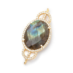 34x18mm Vermeil Bezel CZ & Labradorite Edwardian Oval East West Connector 1 focal bead (ONLINE ORDER ONLY)