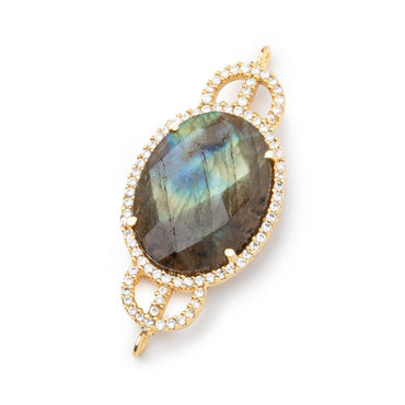 34x18mm Vermeil Bezel CZ & Labradorite Edwardian Oval East West Connector 1 focal bead (ONLINE ORDER ONLY)