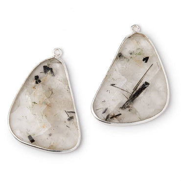 34x24mm .925 Silver Bezel Tourmalinated Quartz Faceted Freeform Set of 2 Pendants (ONLINE ORDER ONLY)