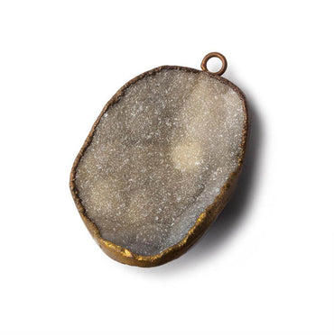 34x25x10mm Burnished Gold Leaf Edged Grey Brown Drusy Focal Pendant 1 piece (ONLINE ORDER ONLY)