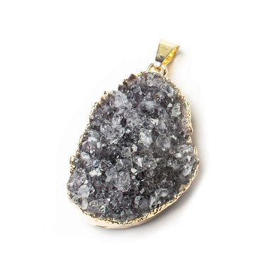34x25x6mm Gold Leaf Greyish Purple Agate Drusy Pendant & Bail (ONLINE ORDER ONLY)