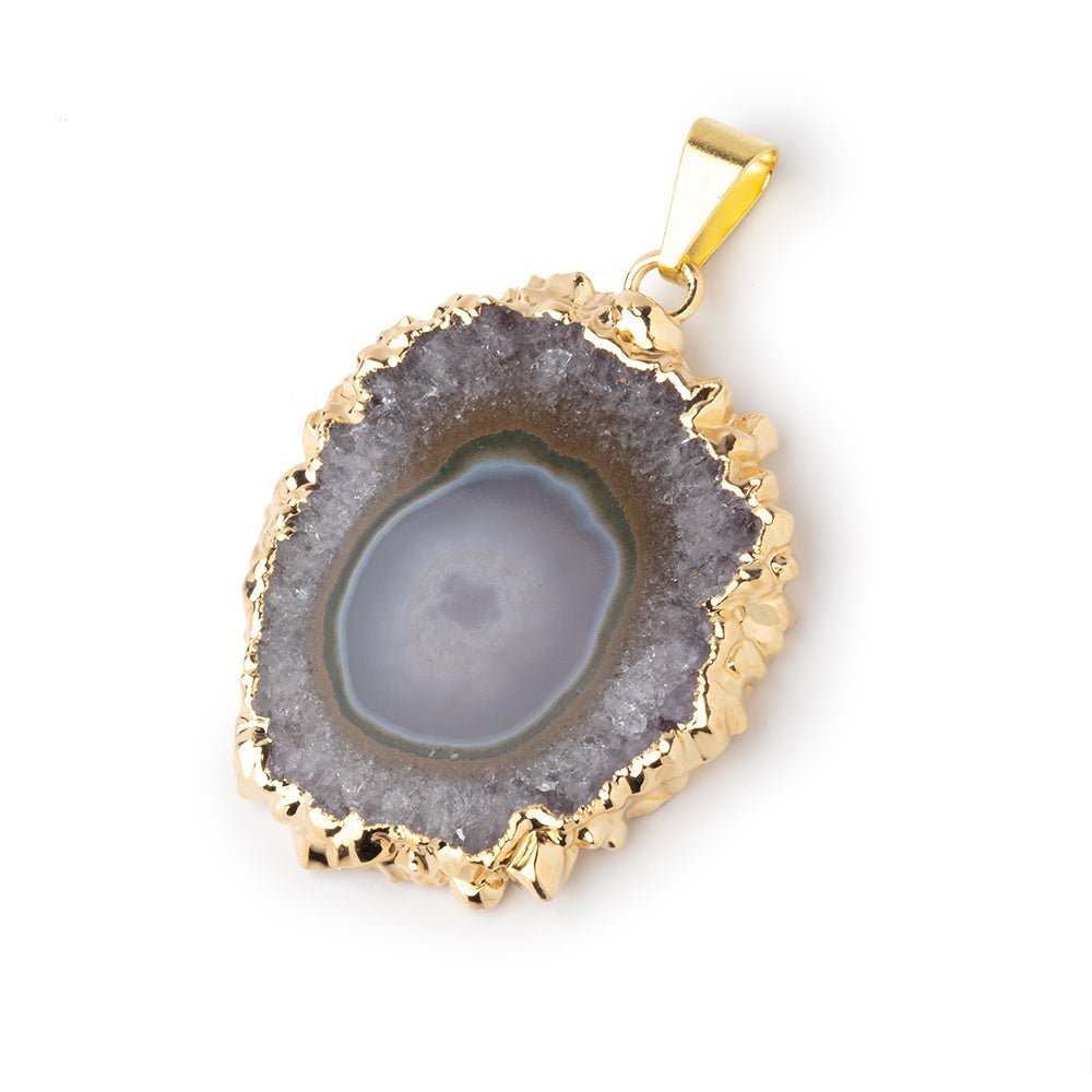34x30mm Gold Leafed Amethyst Solar Quartz Slice Pendant 1 focal piece (ONLINE ORDER ONLY)