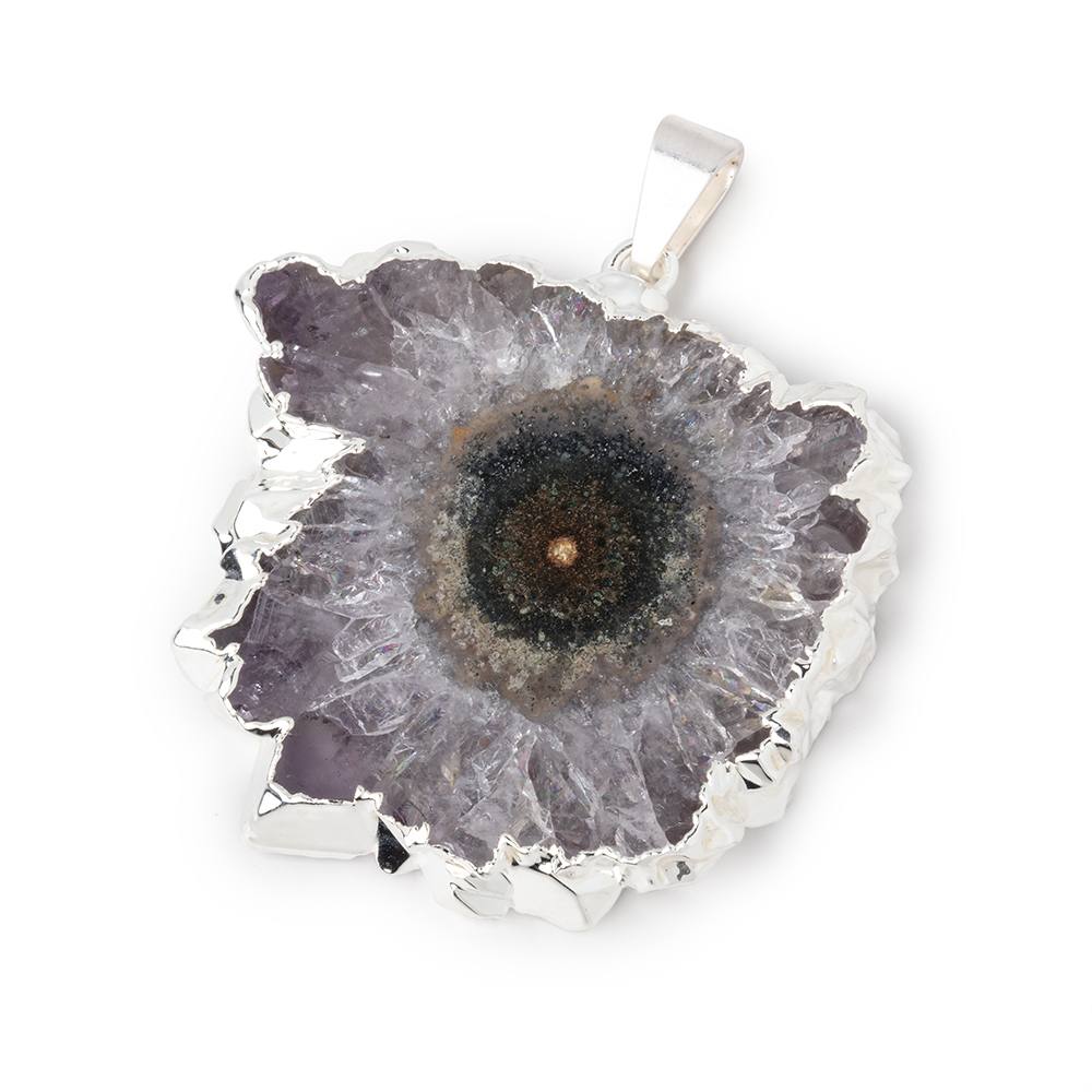 34x38mm Silver Leafed Amethyst Solar Quartz Slice Pendant 1 focal piece (ONLINE ORDER ONLY)