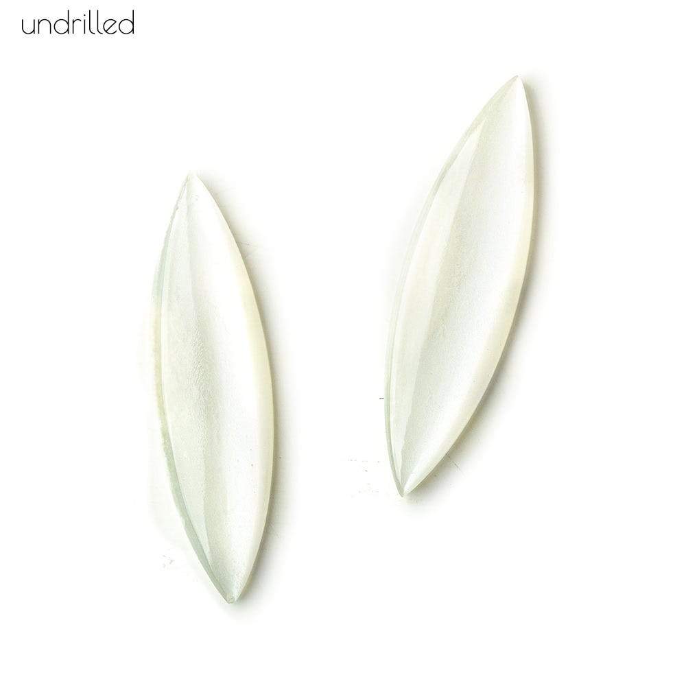 34x9x3mm White Moonstone Gem Quality Plain Marquise Focal Set of 2 (ONLINE ORDER ONLY)