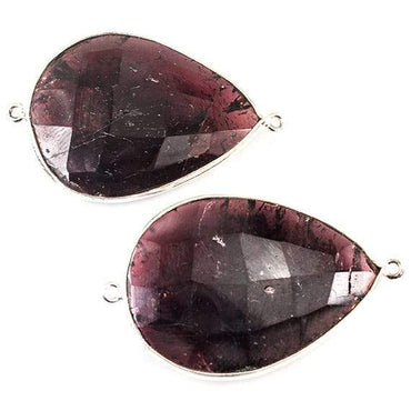 35 - 36mm Sterling Silver Bezeled Rhodolite Garnet Focal Connector Set of 2 (ONLINE ORDER ONLY)