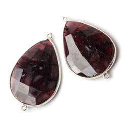 35 - 36mm Sterling Silver Bezeled Rhodolite Garnet Focal Connector Set of 2 (ONLINE ORDER ONLY)