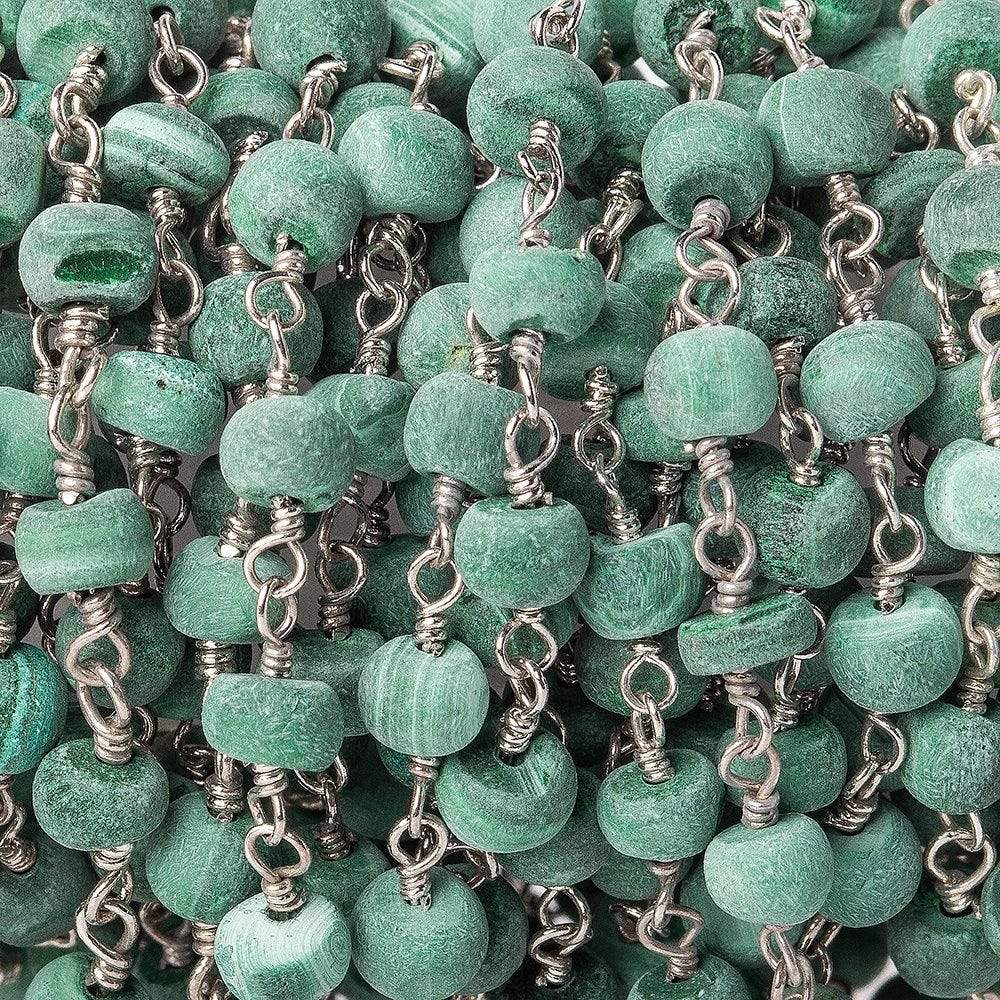 3.5-4.5mm Frosted Malachite plain rondelle Silver plated Chain by the foot 39 pcs (ONLINE ORDER ONLY)