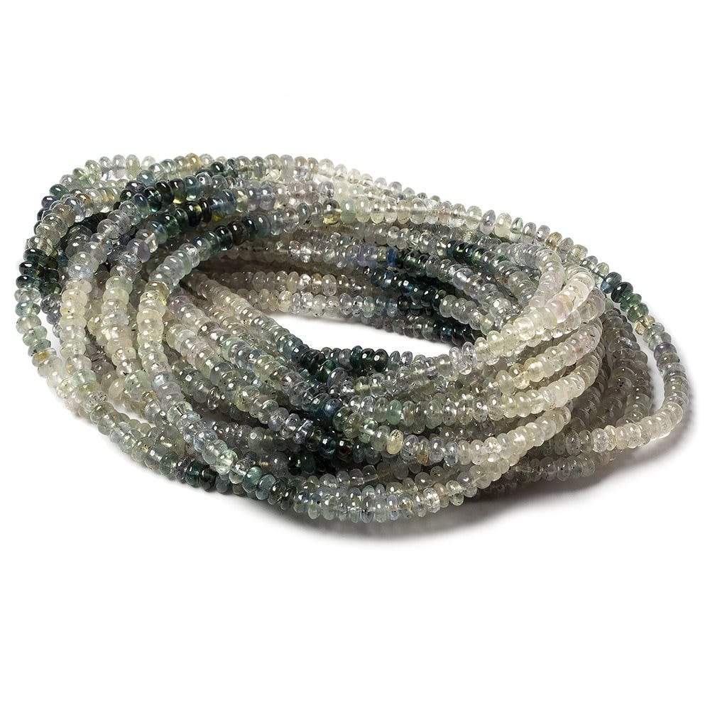 3.5-4.5mm White & Blue Sapphire plain rondelles 18 inch 200 beads (ONLINE ORDER ONLY)