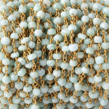 3.5-4mm Amazonite faceted rondelle Gold Chain by the foot 36 pieces (ONLINE ORDER ONLY)