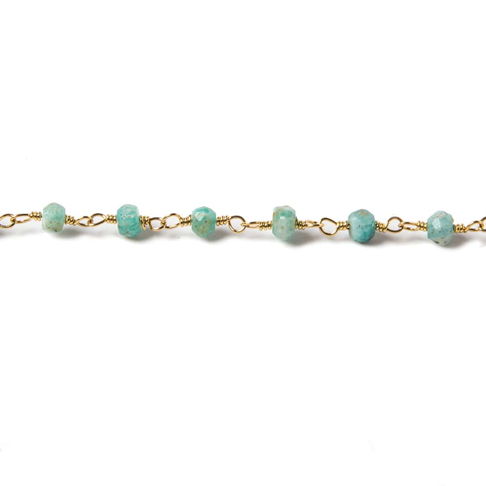 3.5-4mm Amazonite faceted rondelle Gold plated Chain by the foot 37 pcs (ONLINE ORDER ONLY)