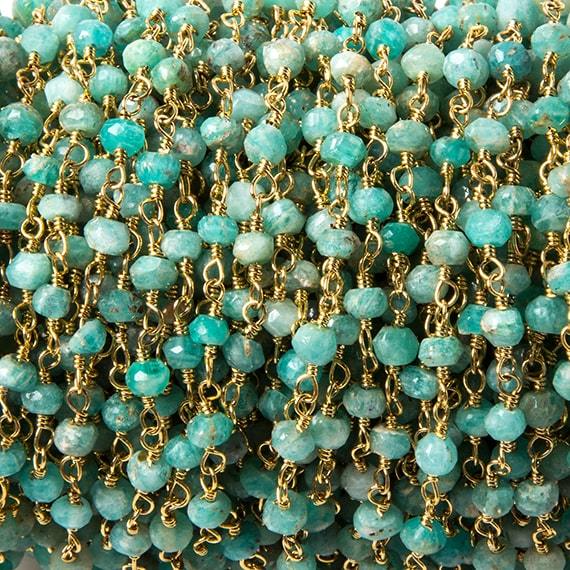 3.5-4mm Amazonite faceted rondelle Gold plated Chain by the foot 37 pcs (ONLINE ORDER ONLY)