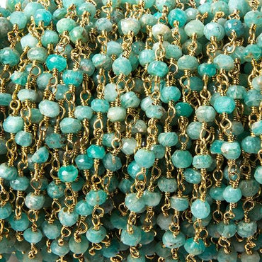 3.5-4mm Amazonite faceted rondelle Gold plated Chain by the foot 37 pcs (ONLINE ORDER ONLY)