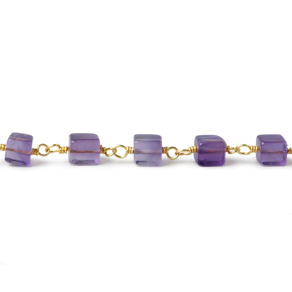 3.5-4mm Amethyst Plain Cube with Vermeil Chain by the foot 34 pieces (ONLINE ORDER ONLY)