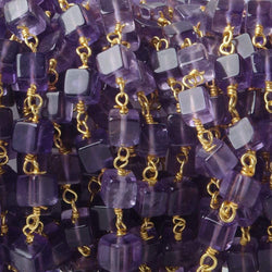 3.5-4mm Amethyst Plain Cube with Vermeil Chain by the foot 34 pieces (ONLINE ORDER ONLY)