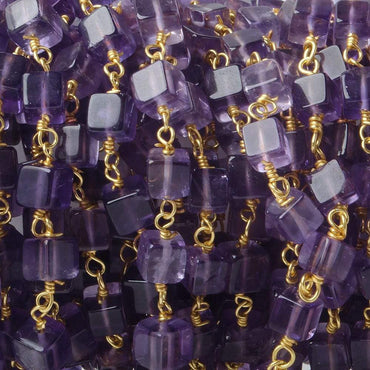 3.5-4mm Amethyst Plain Cube with Vermeil Chain by the foot 34 pieces (ONLINE ORDER ONLY)