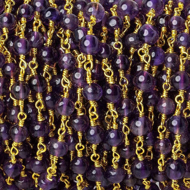 3.5-4mm Amethyst plain round Gold Chain by the foot (ONLINE ORDER ONLY)