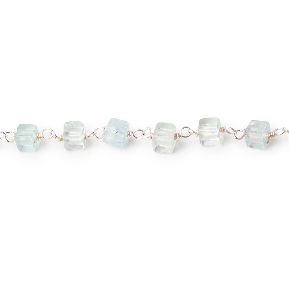 3.5-4mm Aquamarine Plain Cubes on .925 Sterling Silver Chain (ONLINE ORDER ONLY)