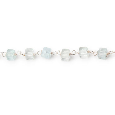 3.5-4mm Aquamarine Plain Cubes on .925 Sterling Silver Chain (ONLINE ORDER ONLY)