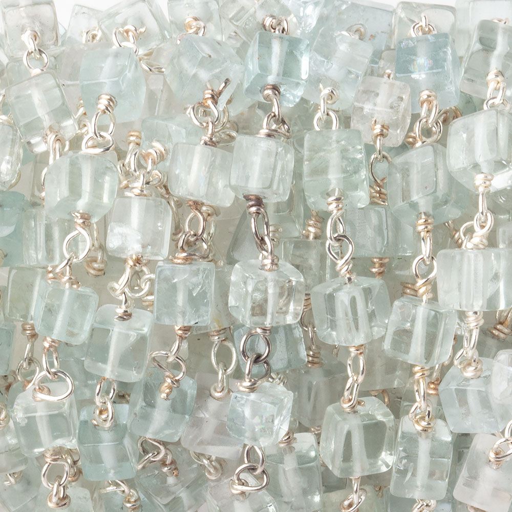 3.5-4mm Aquamarine Plain Cubes on .925 Sterling Silver Chain (ONLINE ORDER ONLY)