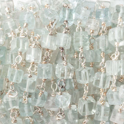 3.5-4mm Aquamarine Plain Cubes on .925 Sterling Silver Chain (ONLINE ORDER ONLY)